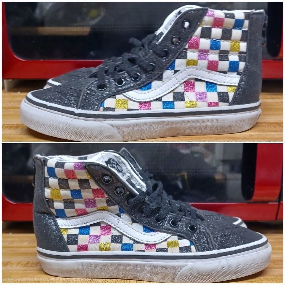 Vans Sk8 Hi Checkered Glitter Girls Size 1.5 Kids